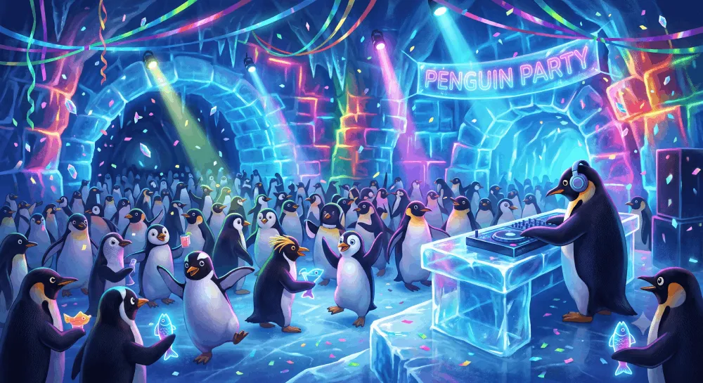 Penguins celebrating together at a community event