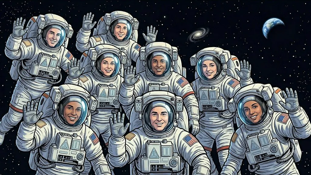 Astronauts waving to the camera